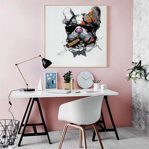 Peinture 100% peinte à la main sur <span class=keywords><strong>toile</strong></span> moderne, Pop Art abstrait, Bouledogue <span class=keywords><strong>patron</strong></span> avec lunettes de soleil, Animal de dessin animé, Peintures à l'huile/acrylique - Product Image 5