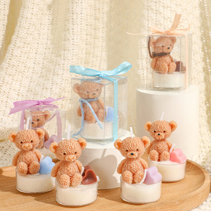 Romantic Teddy Bear Heart Decor Soy Wax Candle Clear Glass Cup Packaged In <b>Gift</b> <b>Box</b> Birthday Souvenir Table Ornament - Product Image 1