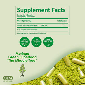 Etiqueta OEM <span class=keywords><strong>Moringa</strong></span> Green Superfood con <span class=keywords><strong>polvo</strong></span> de hoja de <span class=keywords><strong>Moringa</strong></span> orgánica 1000mg Impulsor de energía de apoyo inmunológico - Product Image 3