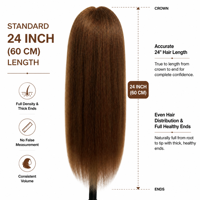 Tête de mannequin modèle corps humain pour salon de coiffure, cheveux humains Remy bruns lisses de 24 pouces pour la pratique de la coupe et du tressage