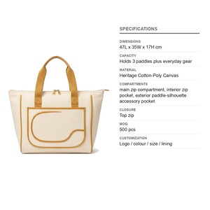 กระเป๋าใส่ไม้พายพิคเคิลบอลแบบมีซิป Heritage Canvas รุ่น Zip Court Tote ใส่ไม้พายได้ 3 อัน ผลิตจากผ้าฝ้ายผสมโพลีเอสเตอร์ รับสกรีนโลโก้ ขายส่ง กระเป๋าสำหรับกีฬาเทนนิสและพาเดล - Product Image 6