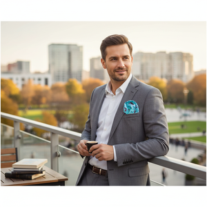 Turquoise Floral Textile Weaving Neckerchief for Men One Size - Product Image 3