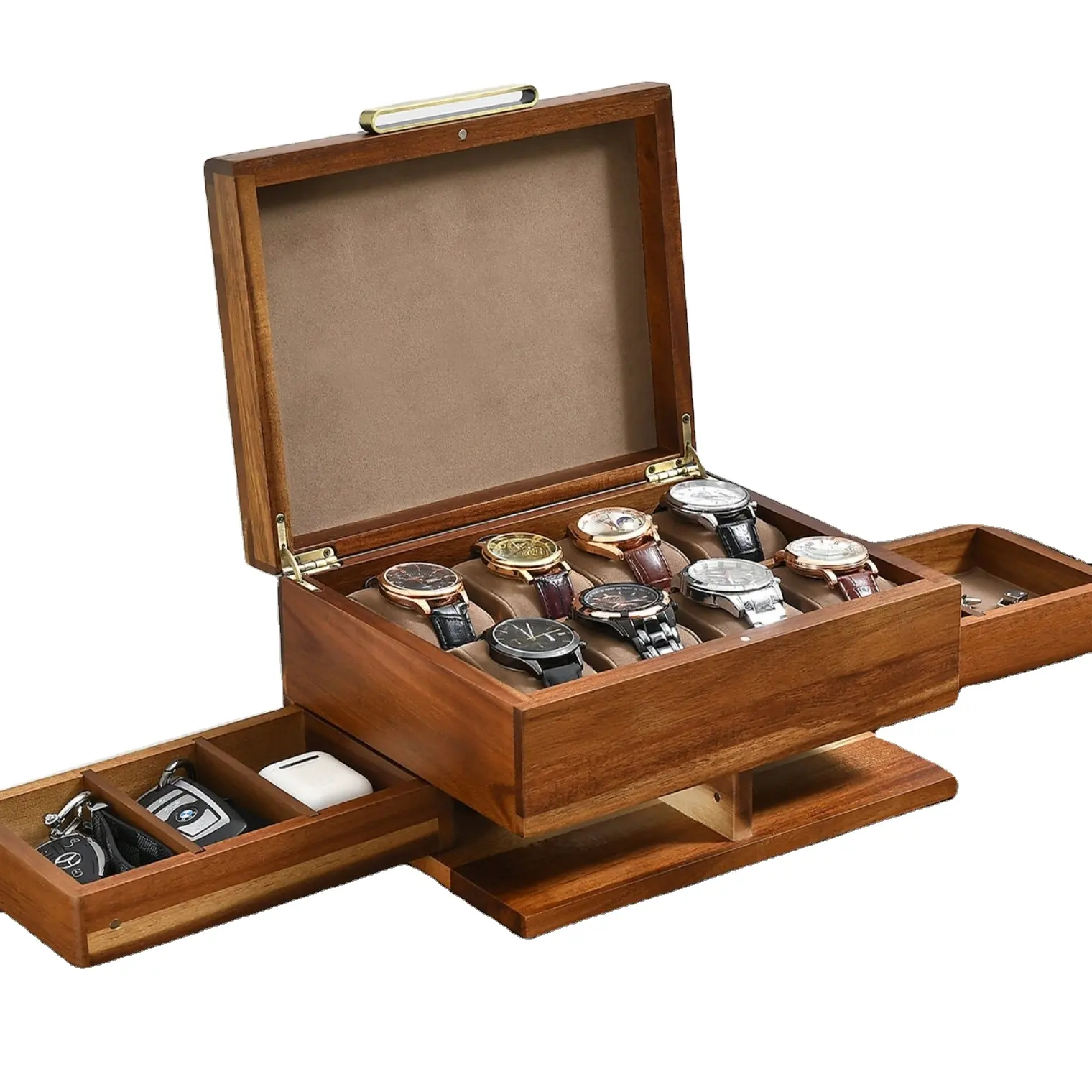 उपहार के लिए अनुकूलित परफ्यूम लकड़ी बॉक्स शिल्प उत्कीर्ण 8 स्लॉट हस्तनिर्मित डिस्प्ले ऑर्गनाइज़र सहायक उपकरण के साथ लकड़ी घड़ी बॉक्स