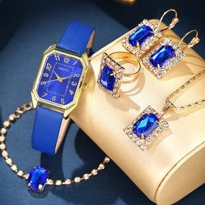 Set di orologi da donna quadrati di moda di lusso in <span class=keywords><strong>pelle</strong></span> <span class=keywords><strong>orologio</strong></span> regalo Set anello collana orecchino braccialetto - Product Image 1