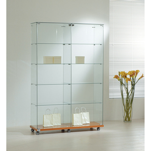 Vitrine Moderne en Verre 120x40x180 cm avec Portes Battantes Verrouillables et Base à Roulettes pour Rangement de Salon - Product Image 1