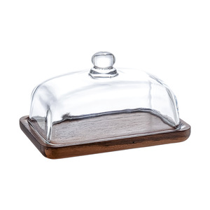 Assiette à dessert en bois d'acacia avec couvercle en verre pour pâtisseries et plats occidentaux, usage hôtelier, café, thé - Product Image 5