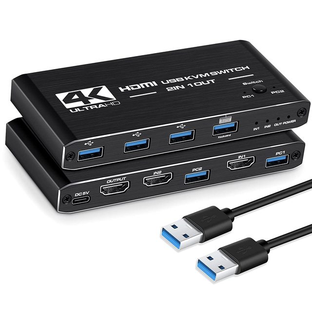 4K 60Hz HDMI KVM Switch 2 Port 2 in 1 Out 4K 60Hz USB Switch 2x1 HDMI 2.0 Switch for PC Laptop Monitor Keyboard Mouse