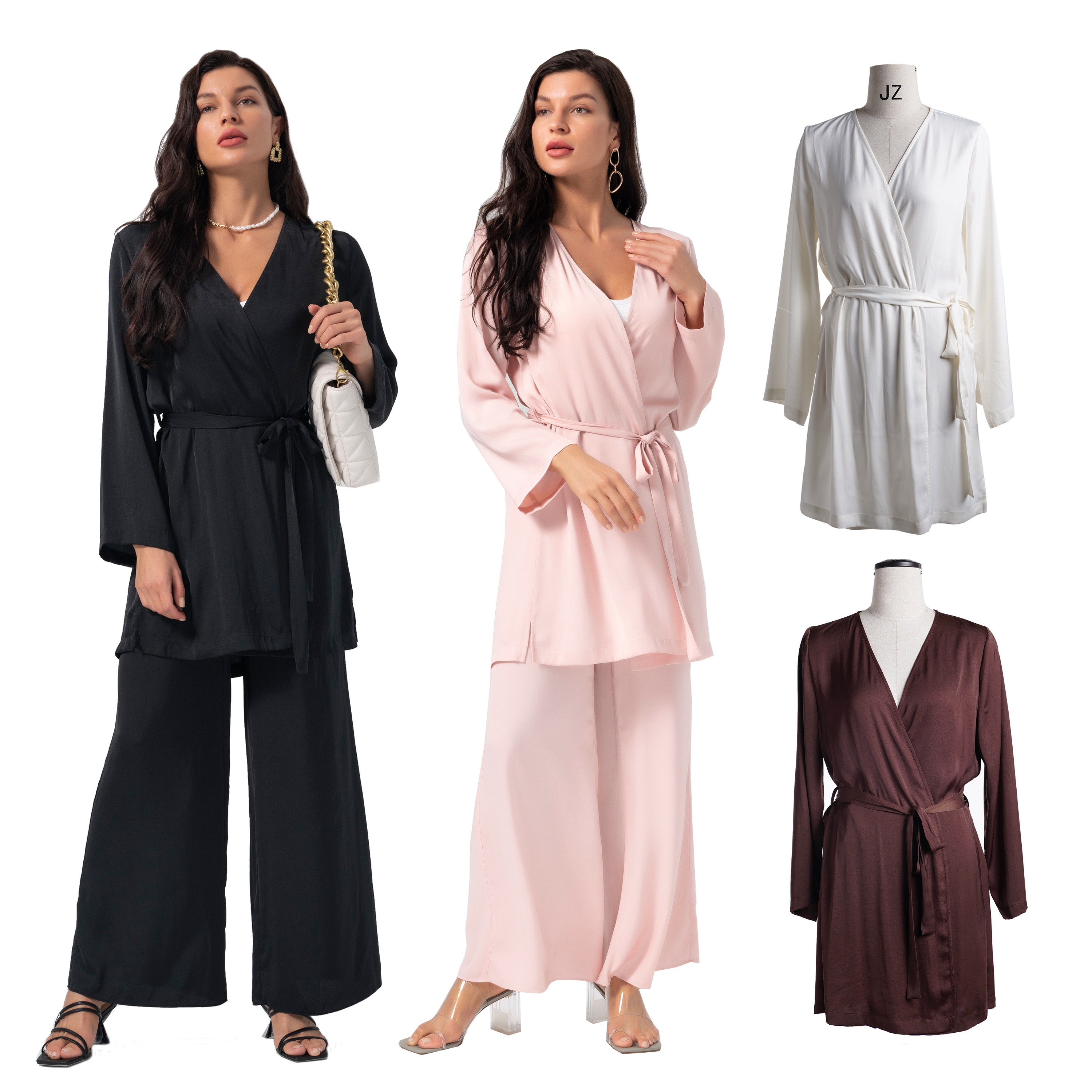 High Quality Wholesale custom logo Long Sleeve Solid Bridal Robe Belted Bath Luxury Women Satin Silk Robes For Women