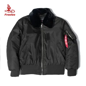 B15 High Quality Vintage Winter Thick <strong>Padded</strong> Nylon Faux Fur <strong>Waterproof</strong> Windproof Bomber <strong>Jacket</strong> Men - Product Image 1