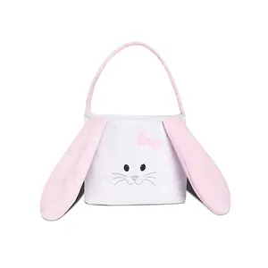 Wholesale Long Ears Easter Bunny Bags Kids Gift Rabbit Tote Decorations Fabric Easter Baskets