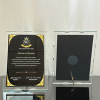 Plaque de certificat en cristal noir avec support en métal argenté MH-MJ0706