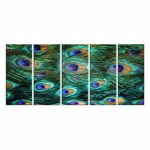 Art mural en verre avec plumes de paon vibrantes, impression sur toile, lot de 5 toiles - Product Image 2