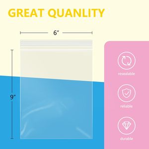 Bolsas de plástico transparente con cierre hermético de 6 x 9 pulgadas, paquete de 500, para tarjetas, sobres, almacenamiento, dulces de panadería, embalaje - Product Image 2