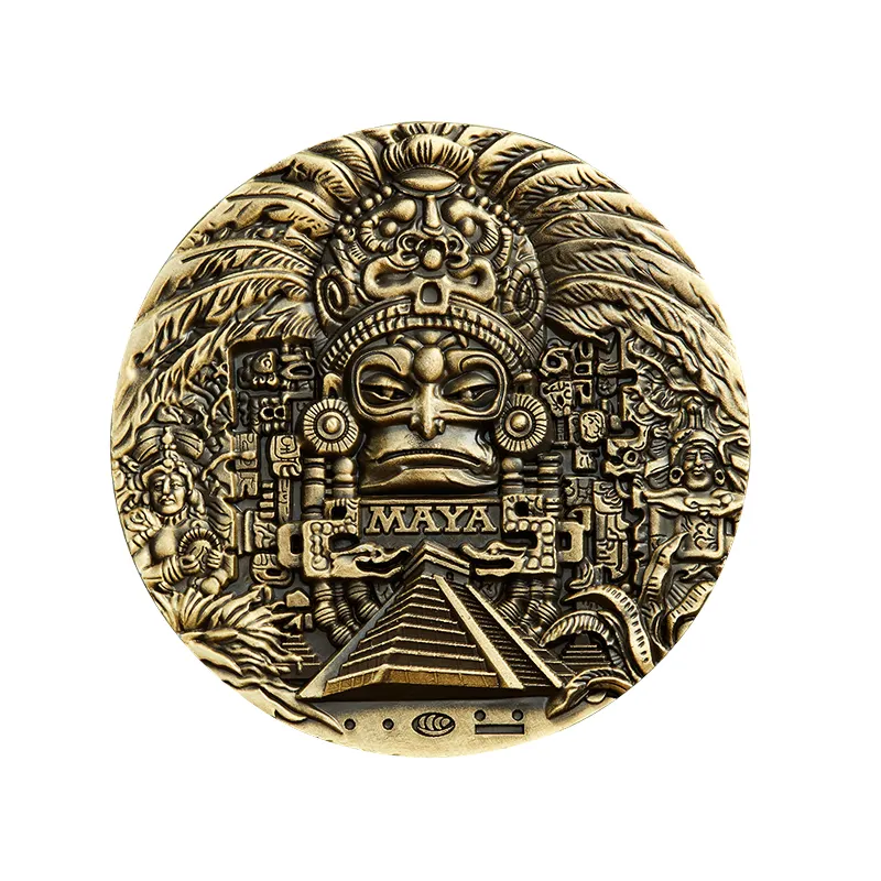 Custom Made Solid Brass Mayan Commemorative Coins/Copper Metal Blank Stamping Coin For Souvenir Gift And Artware