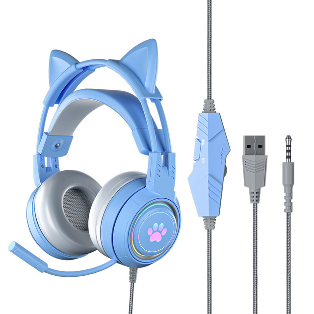 Wholesale Cute Cat Earphones Ear Headset Wired Gaming Over Ear Headphone Usb Smart Led RGB Wired Gaming Headset