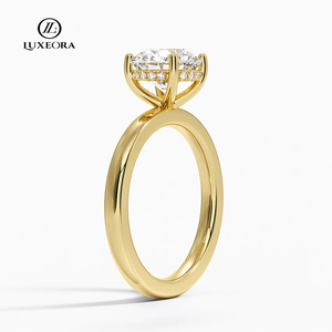 Ouro Sólido 10K 14K 18K 1ct 2ct 3ct Lab Grown Diamante DEF Cor VVS VS Diamante 4 Pontas Anel com Acentos Anel de Noivado - Product Image 4