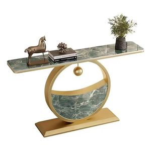 Nueva Llegada, Mesa de Consola Elíptica Dorada al por Mayor de China, Mesa de Entrada con Tapa de Mármol y Acero Inoxidable - Product Image 6