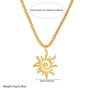 Sun Pendant Necklace Gold Plated Stainless Steel Braided Rope Chain Vintage Jewelry Daily Wear Gift Accessory - Product Image 4