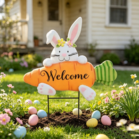 Promotion : Décoration de jardin d'accueil Lapin et Carotte – Jolie plaque métallique pour la décoration printanière