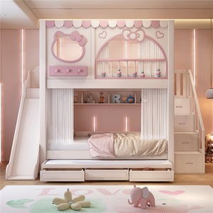 <span class=keywords><strong>Lit</strong></span> superposé princesse moderne de luxe en bois massif durable pour filles avec double tiroir et armoire-escalier, ensemble de <span class=keywords><strong>lit</strong></span> pour enfant <span class=keywords><strong>fille</strong></span> - Product Image 1