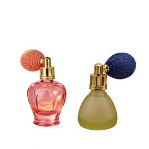 Rectangle shape glass <b>perfume</b> Gold cap glass <b>perfume</b> Colorful knitted ball top Empty glass <b>perfume</b> <b>bottle</b> - Product Image 1