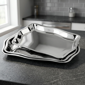 Polished Metal <b>Serving</b> <b>Tray</b> Solid Pattern Elegant Finish Residential Use Dishwasher Safe Food Contact Safe - Product Image 3