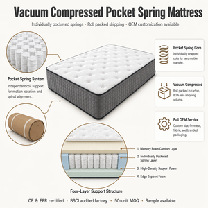 Matelas hybride à ressorts ensachés indépendants, mousse à mémoire de forme haute densité pour isolation des mouvements, compressé <span class=keywords><strong>sous</strong></span> <span class=keywords><strong>vide</strong></span>, taille King - Product Image 5