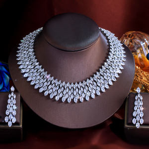 Luxe Chunky Volledige Zirconia Verharde Diner Party Bridal Wedding Choker Grote Ketting En Oorbellen Cz Sieraden Sets Voor Vrouwen - Product Image 1