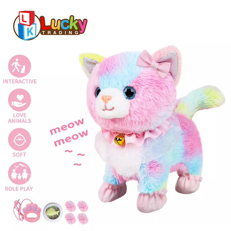 LCUKY Toys ABC-786094 Interactive Electronic Walking and Barking Plush Toy Cat