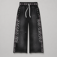 Jeans Casuales de Peso Medio y Alta Calidad con Logotipo Personalizado - Estilo Holgado y Elástico de Tiro Medio con Estampados y Pedrería para Hombre