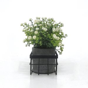 نباتات اصطناعية رائجة للحدائق الداخلية، أوراق أوكالبتوس اصطناعية مع زهور جيبسوفيلا في حامل معدني، نبات الحظ والثروة - Product Image 4