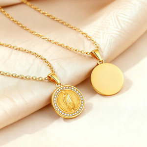 Collier unisexe vintage en acier inoxydable plaqué or avec pendentif Notre-Dame de Guadalupe en zircon, bijou religieux, idéal pour un cadeau - Product Image 2