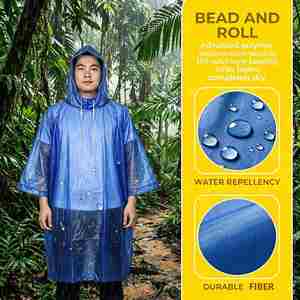Poncho portable en PVC, poncho de pluie bleu multifonctionnel 3-en-1 pour la randonnée, le camping et la pêche - Product Image 3