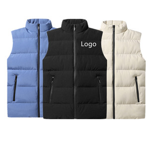 Chaqueta sin mangas acolchada con cremallera para hombre, <span class=keywords><strong>Chaleco</strong></span> Corto con Logo personalizado de gran tamaño, color negro, para invierno, 2023 - Product Image 1