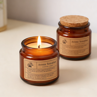 Lilin Kedelai Hijau Amber dalam Stoples Kaca dengan Tutup Gabus Kayu Buatan Tangan Aromaterapi Alami Ramah Lingkungan 85g 3oz Beraroma Diwali Paskah