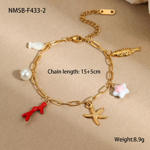 Joyería de Verano Estilo Bohemio para Chicas de Playa y Océano Collar y Pulsera con Dijes de Conchas y Estrellas de Mar de Acero Inoxidable en Colores de Ensueño - Product Image 5