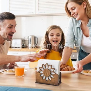 Wooden Sunflower Tissue Holder 12.3x5.8x10.5cm Free <b>Standing</b> Creative Home Decor For Kitchen Dining Table - Product Image 1