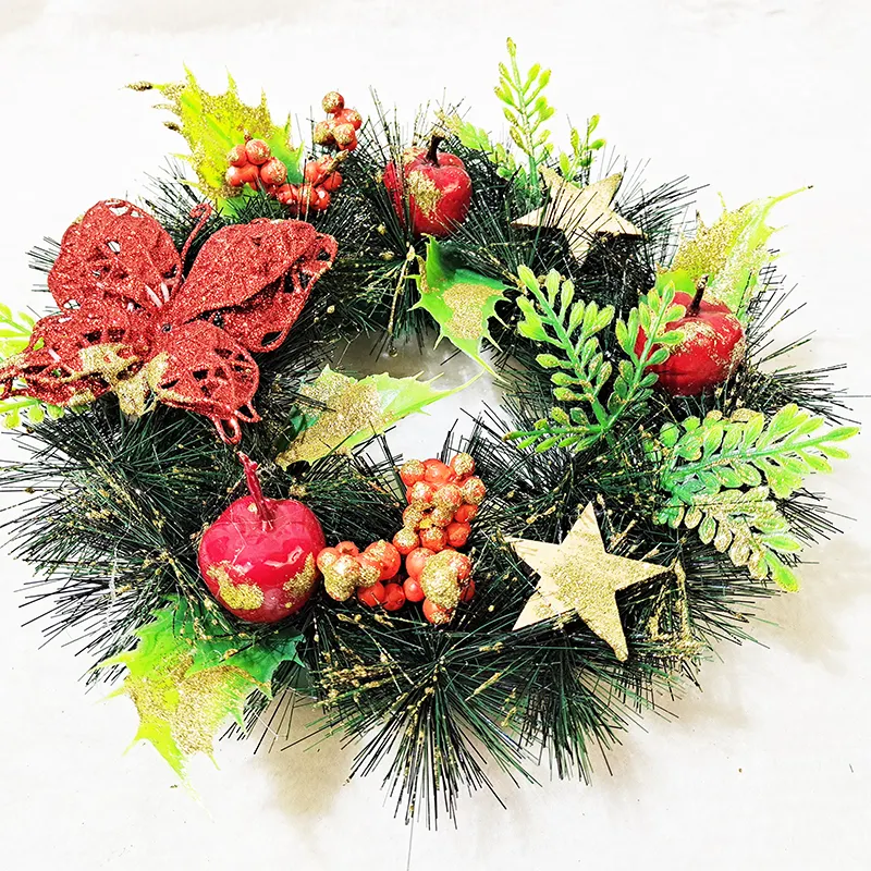 Handmade Red Bow And Five Pointed Star Christmas Artificial Wreaths For Front Door
