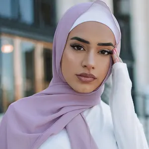 Supplier OEM Custom Chiffon Hijab Logo Ethnic Scarves Muslim Hijab Matching Pure Color Hijab Scarf For Women Stylish