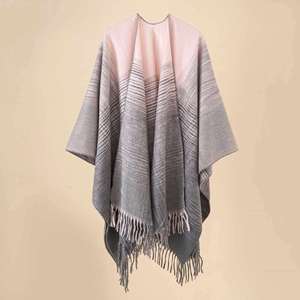 Chal de lana de lujo para mujer, de invierno, grande, de ganchillo, tipo suéter, grueso, tipo poncho con borlas, multifunción, al por mayor - Product Image 4
