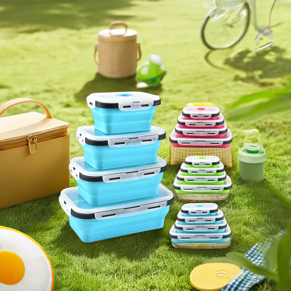 Collapsible Silicone Lunch Boxes Wholesale Silicone Food Storage Container Hot Selling 350ml 500ml 800ml 1200ml 1600ml Opp Bag