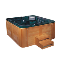 Jacuzzi de Lujo para Exterior con Jets de Masaje, Bañera de Hidromasaje Redonda, Nueva Tecnología, Spa Portátil de Acrílico Blanco, Bañera de Madera para Exterior
