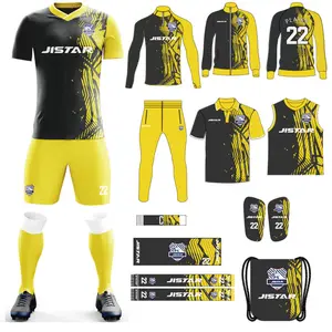 Custom Dropshipping Football Shirt Football Jersey High Quality Club Sublimated Kids Sports Uniforms Black Yellow Soccer Jersey