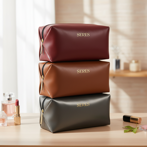 Minimalist Leather Toiletry Organizer Soft Leather Bag Cosmetic Bag for Women Leather <b>Makeup</b> <b>Case</b> - Product Image 6