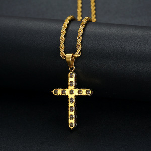 Collier pendentif croix en acier inoxydable avec zircon incrusté, serti pavé, bijou unisexe, style hip-hop - Product Image 4