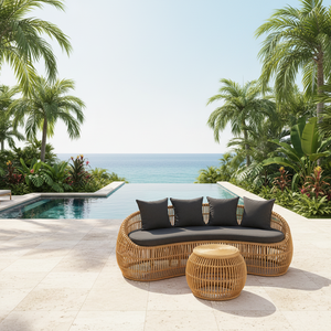 Rattan Garden <b>Sofa</b> Set with Ottoman Three Seat <b>Outdoor</b> Furniture Modern Courtyard & Villa Waterproof UV Resistant PE Rattan - Product Image 1