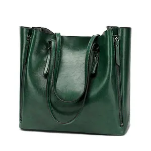 Tas jinjing kulit gaya Retro untuk wanita, tas dompet dan tas tangan, tas jinjing bahu besar