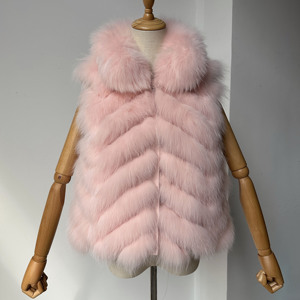 Hot Sale Pink Real Fox Fur <strong>Waistcoat</strong> Women Elegant Genuine Fur Vest Gilet Lady Sleeveless Fur Coat Jacket - Product Image 3