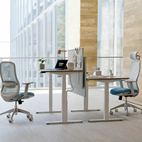 Bureau assis-debout de luxe à double poste réglable en hauteur DPG1C, contrôle moderne de la hauteur, mémoire, sécurité, anti-collision, écologique, pour chambre à coucher