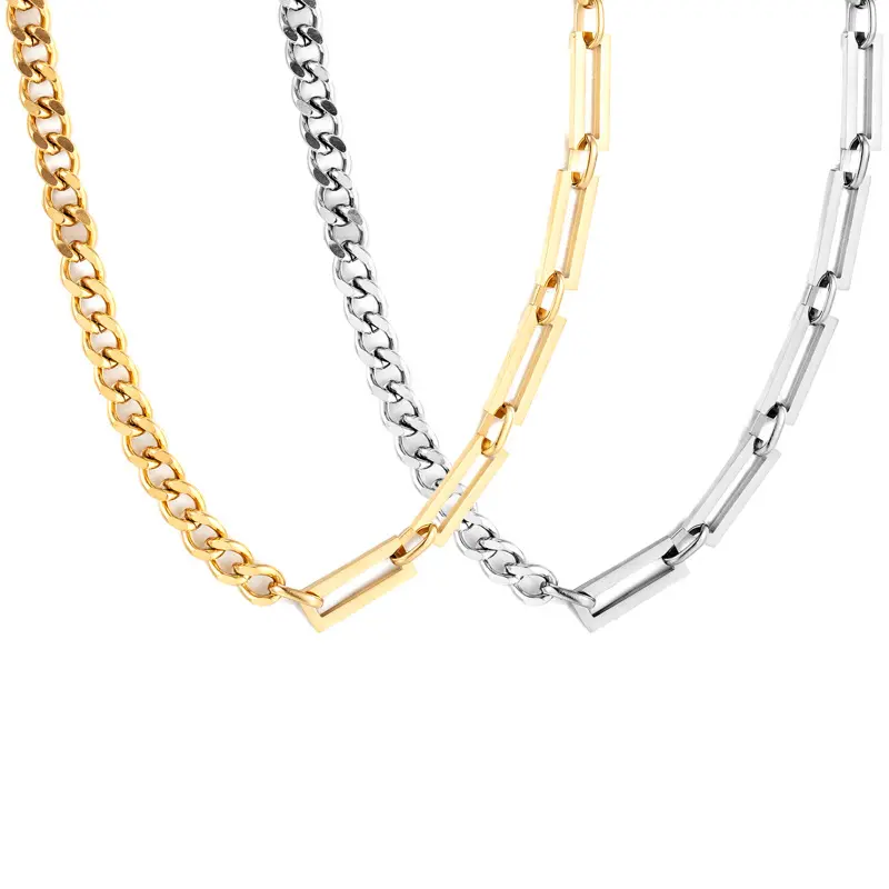 2022 Fashion Simple Design Stainless Steel 14K Gold Hip Hop Stitching Asymmetric Necklace women Spot Wholesale
